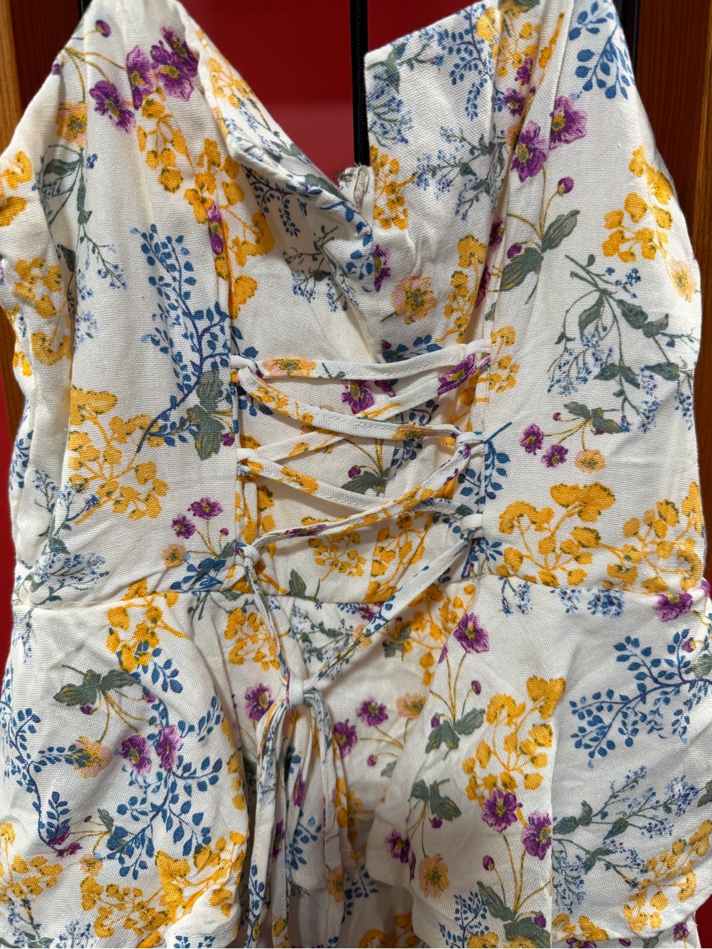 Trixxi Floral Tiered Mini Dress Lace Up Front Cottagecore Size Medium - Picture 4 of 7